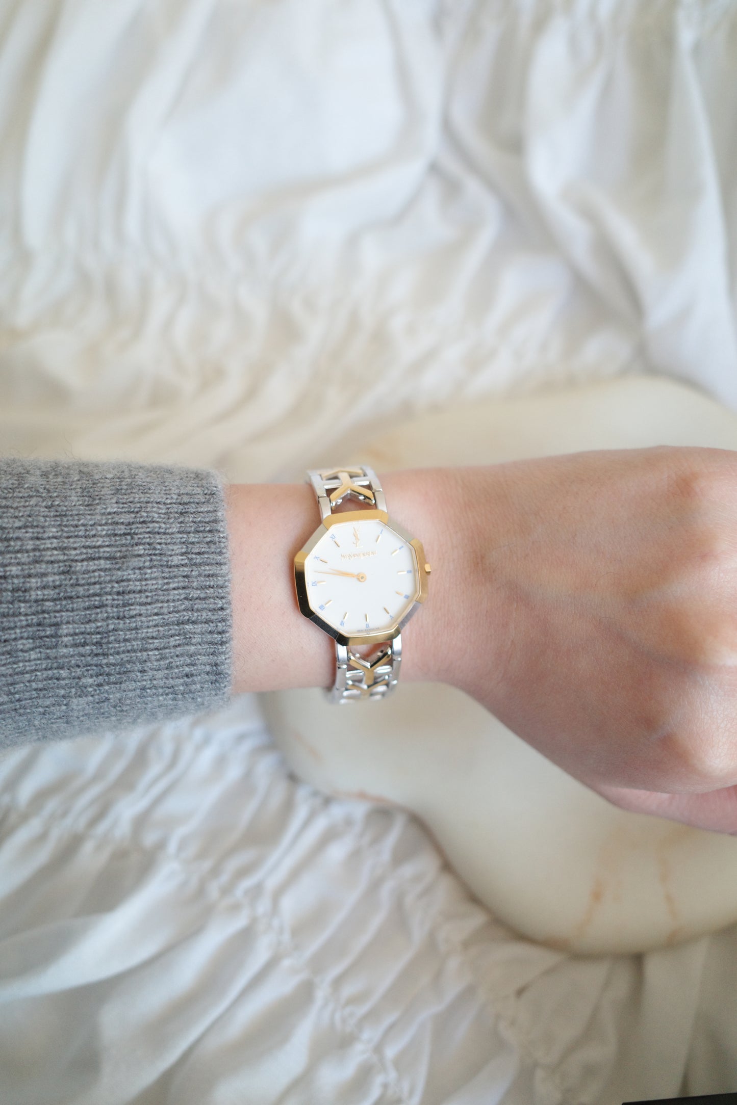Vintage Yves Saint Laurent Two-Tone Octagon Bracelet Watch
