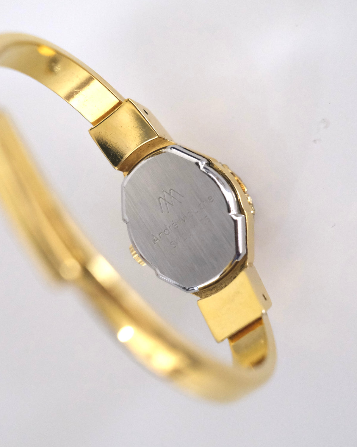 Rare Vintage André Mouche Swiss Gold-Tone Crystal Peekaboo Bangle Watch