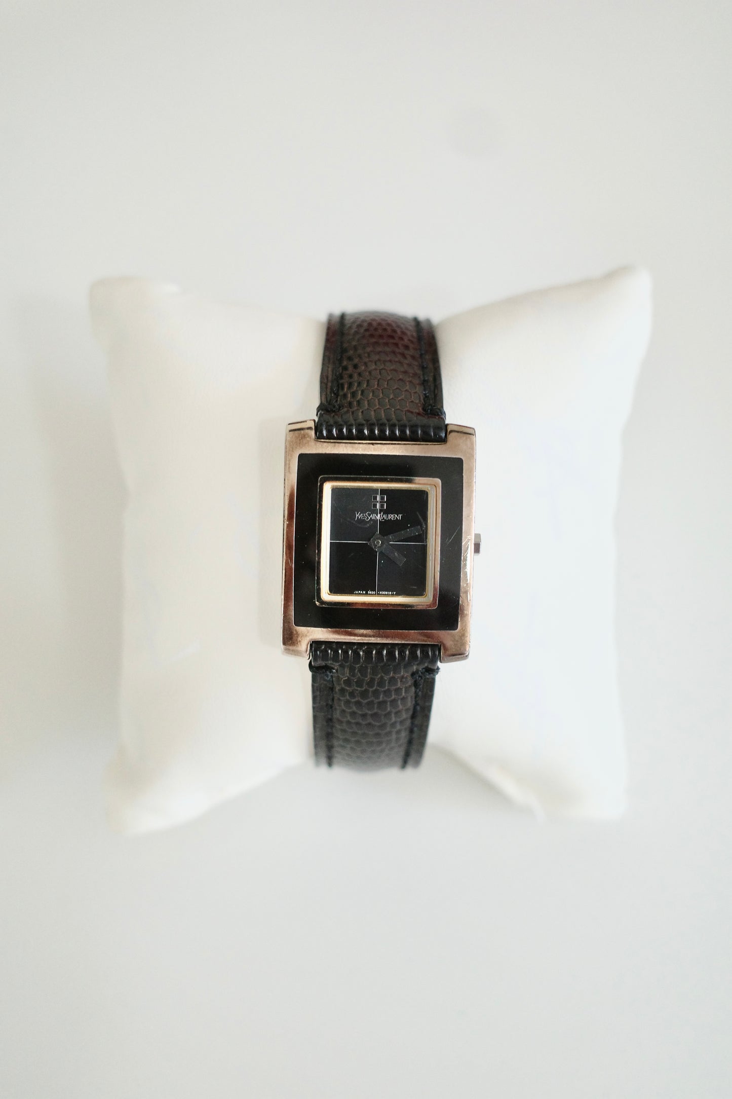 Vintage Yves Saint Laurent YSL Tank Watch – Black Dial & Leather Strap