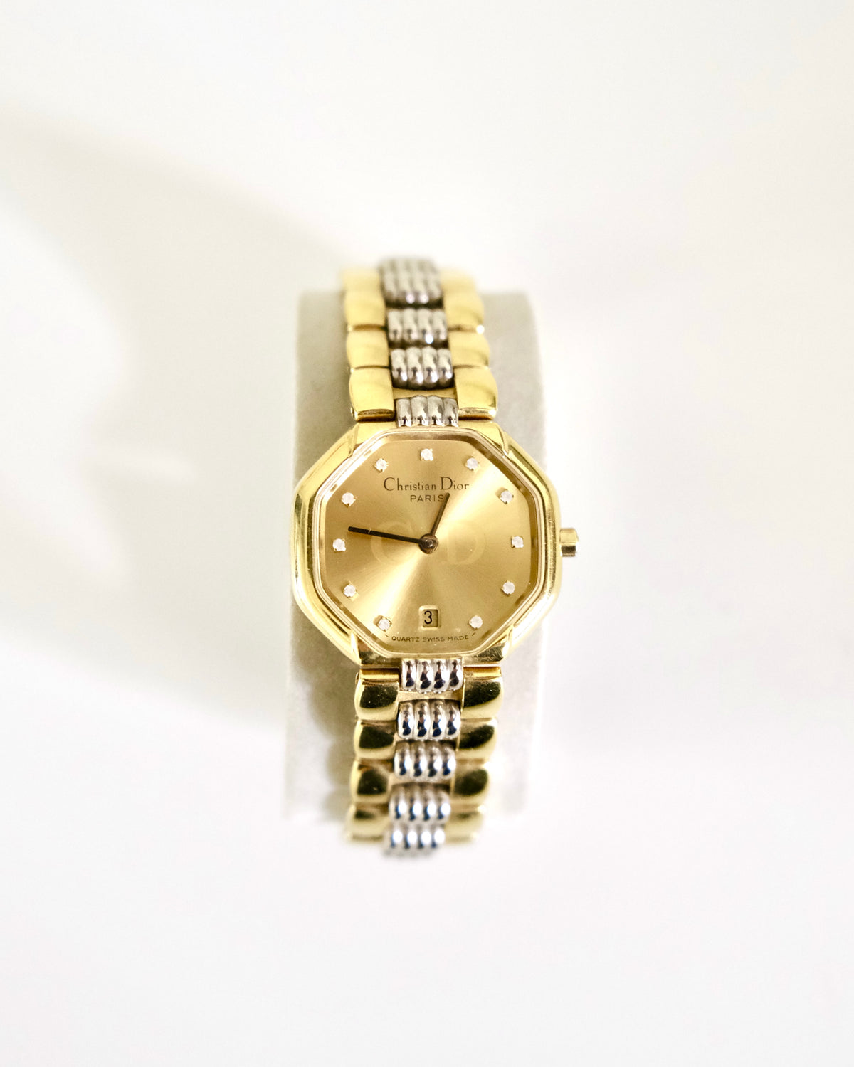 Vintage Christian Dior Gold Octagon Watch | Two-Tone Bracelet | Classic Designer Timepiece