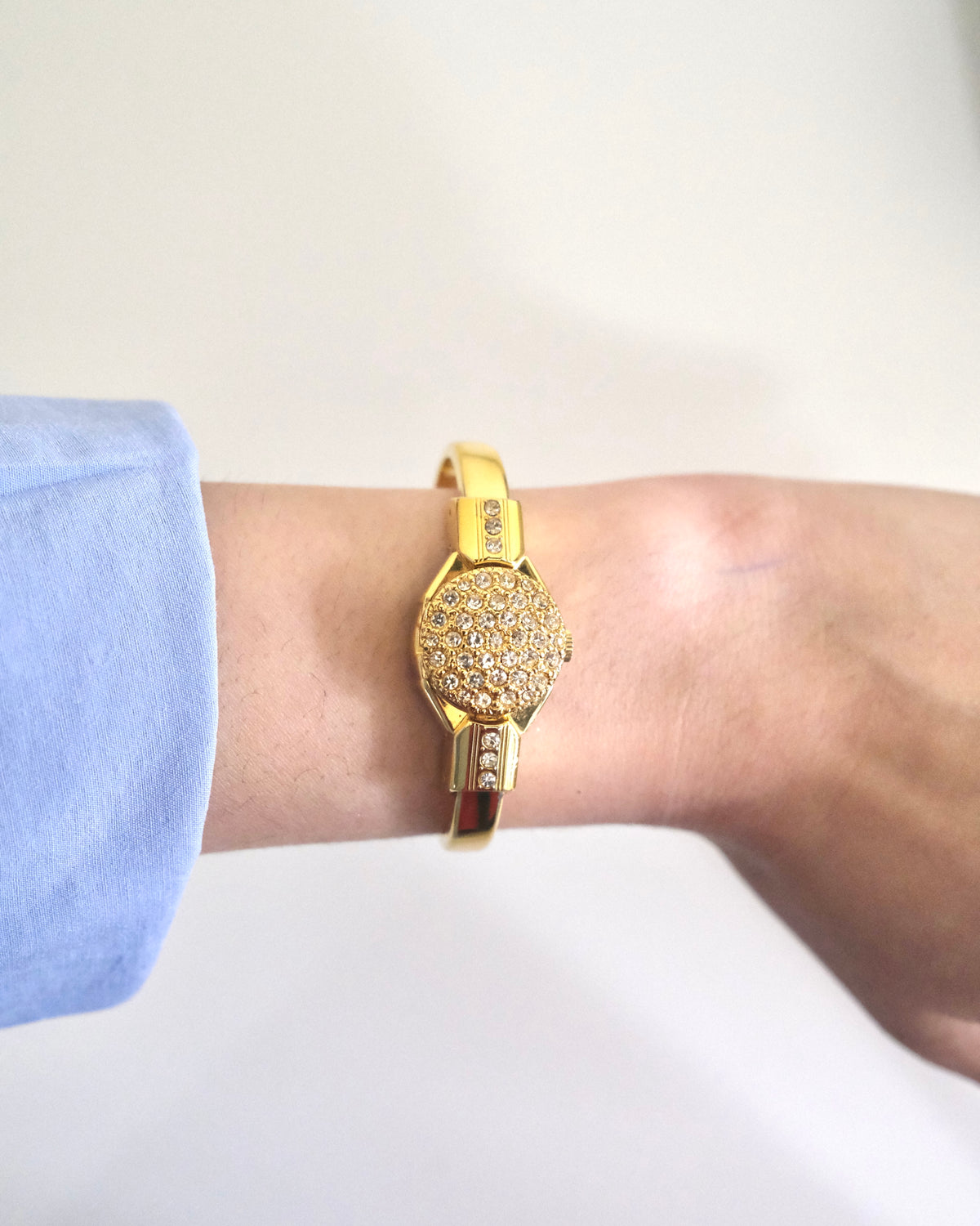 Rare Vintage André Mouche Swiss Gold-Tone Crystal Peekaboo Bangle Watch