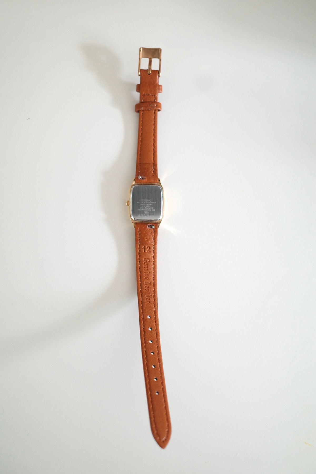 Vintage Seiko Spirit Gold-Tone Tank Watch with Brown Leather Strap