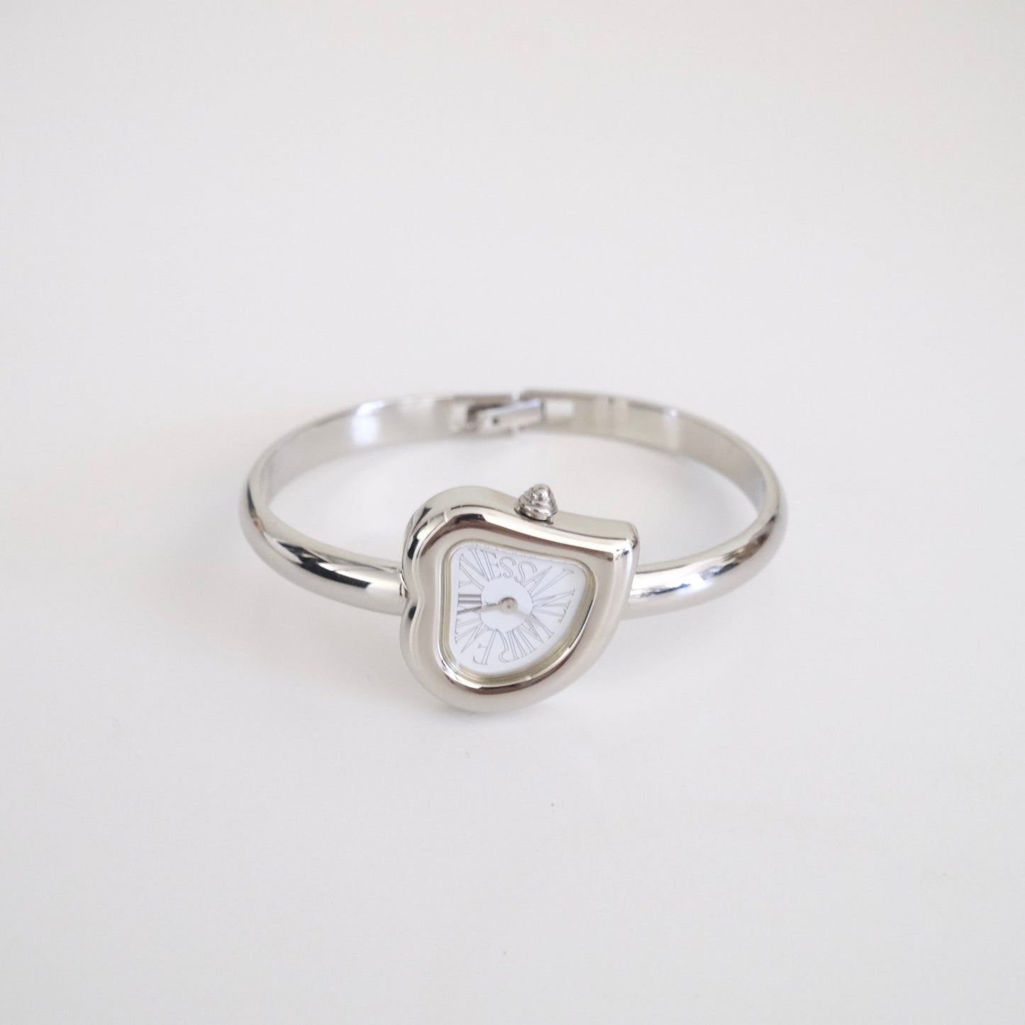 Vintage Yves Saint Laurent Silver Heart Bangle Watch