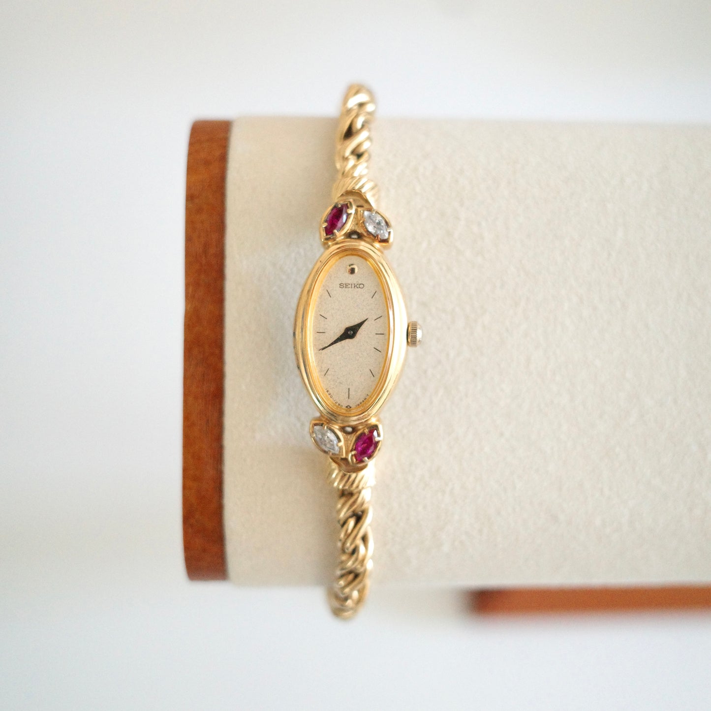 Rare Vintage Seiko Gold-Tone Jewellery Watch with Ruby & Gemstone Accents