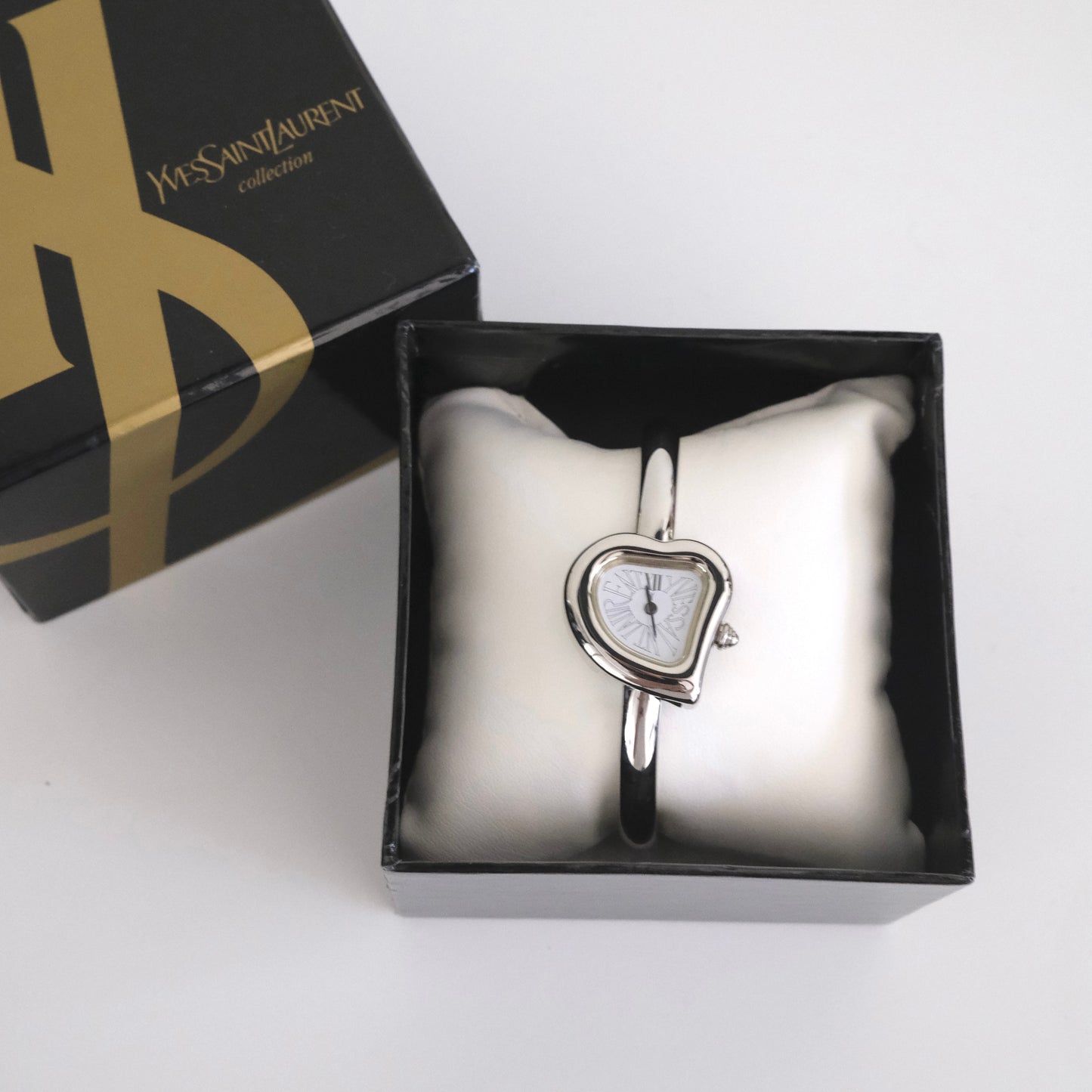 Vintage Yves Saint Laurent Silver Heart Bangle Watch