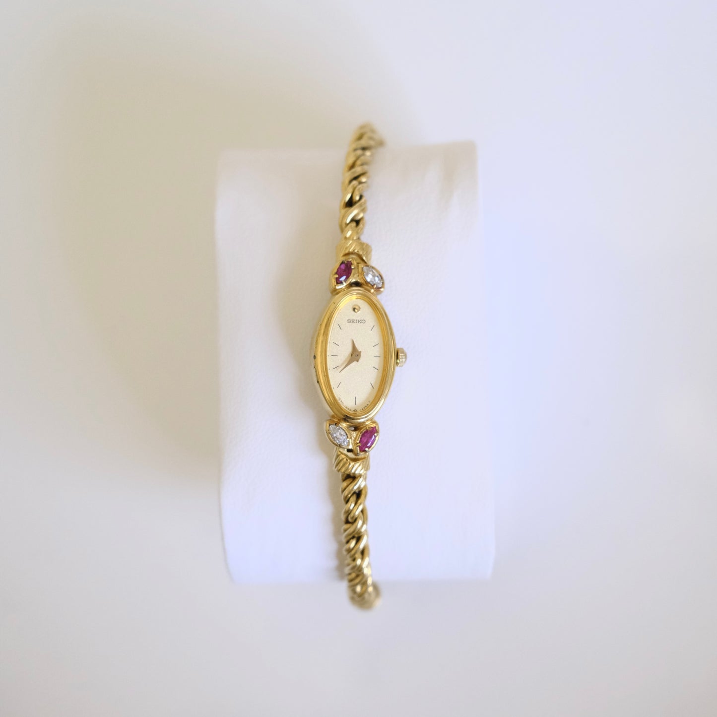 Rare Vintage Seiko Gold-Tone Jewellery Watch with Ruby & Gemstone Accents