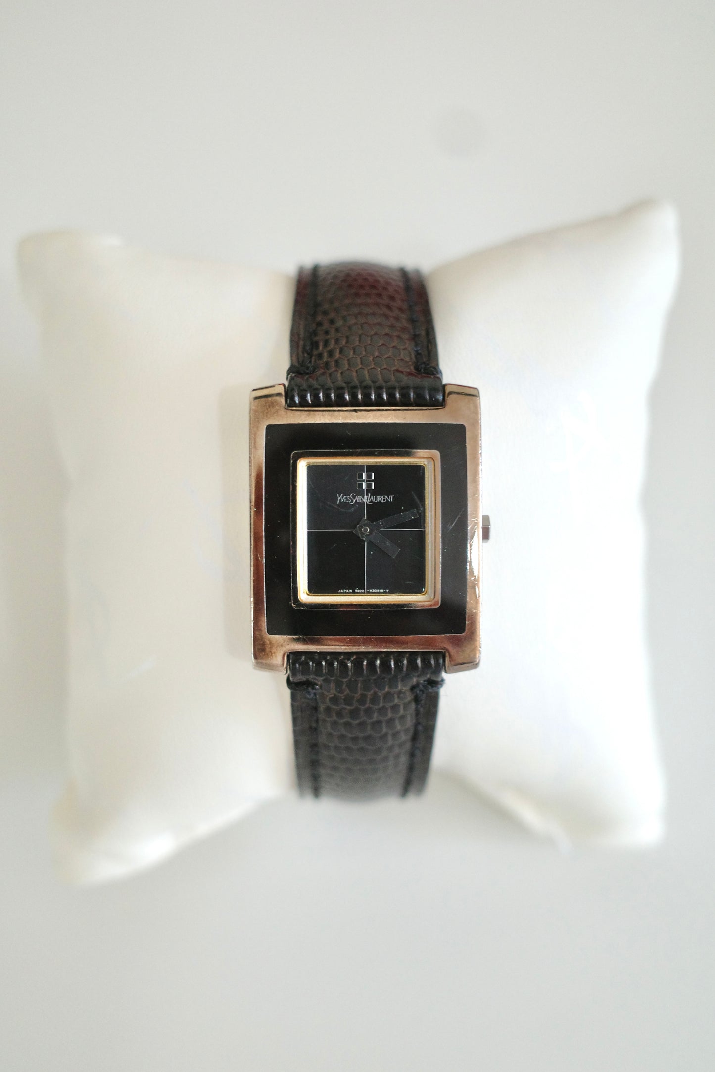 Vintage Yves Saint Laurent YSL Tank Watch – Black Dial & Leather Strap
