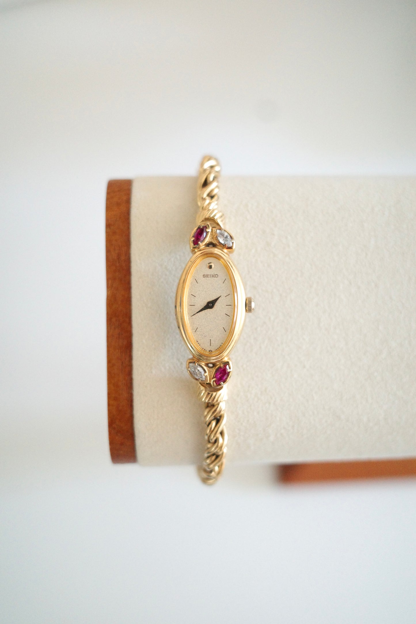 Rare Vintage Seiko Gold-Tone Jewellery Watch with Ruby & Gemstone Accents