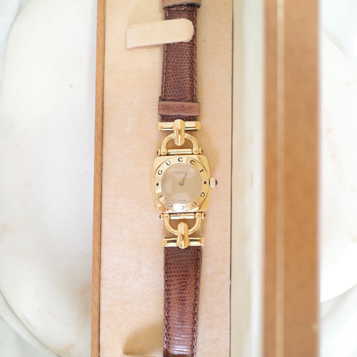 Vintage Gucci 6300L Horsebit Watch – Gold Tone & Brown Leather Swiss Made Timepiece