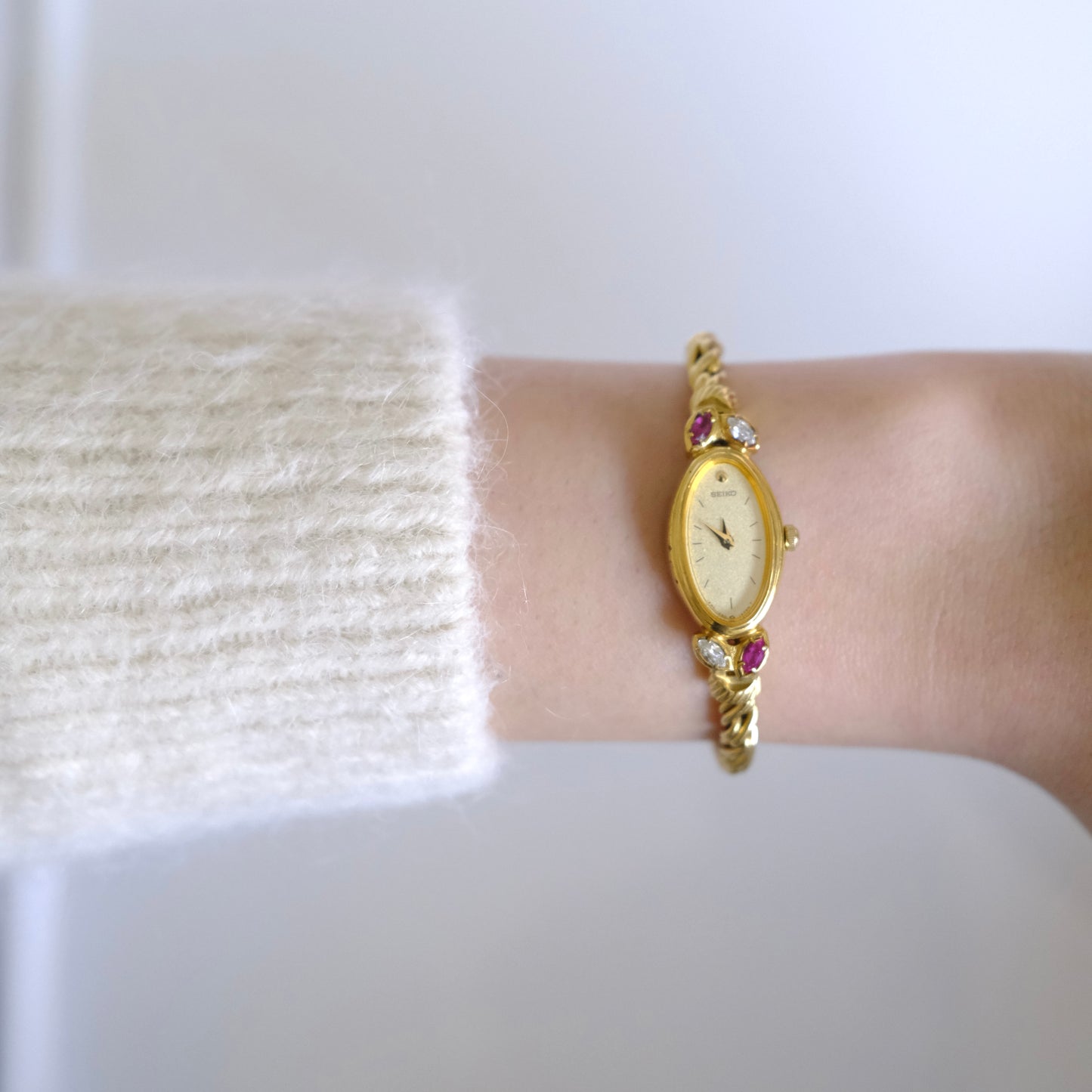 Rare Vintage Seiko Gold-Tone Jewellery Watch with Ruby & Gemstone Accents