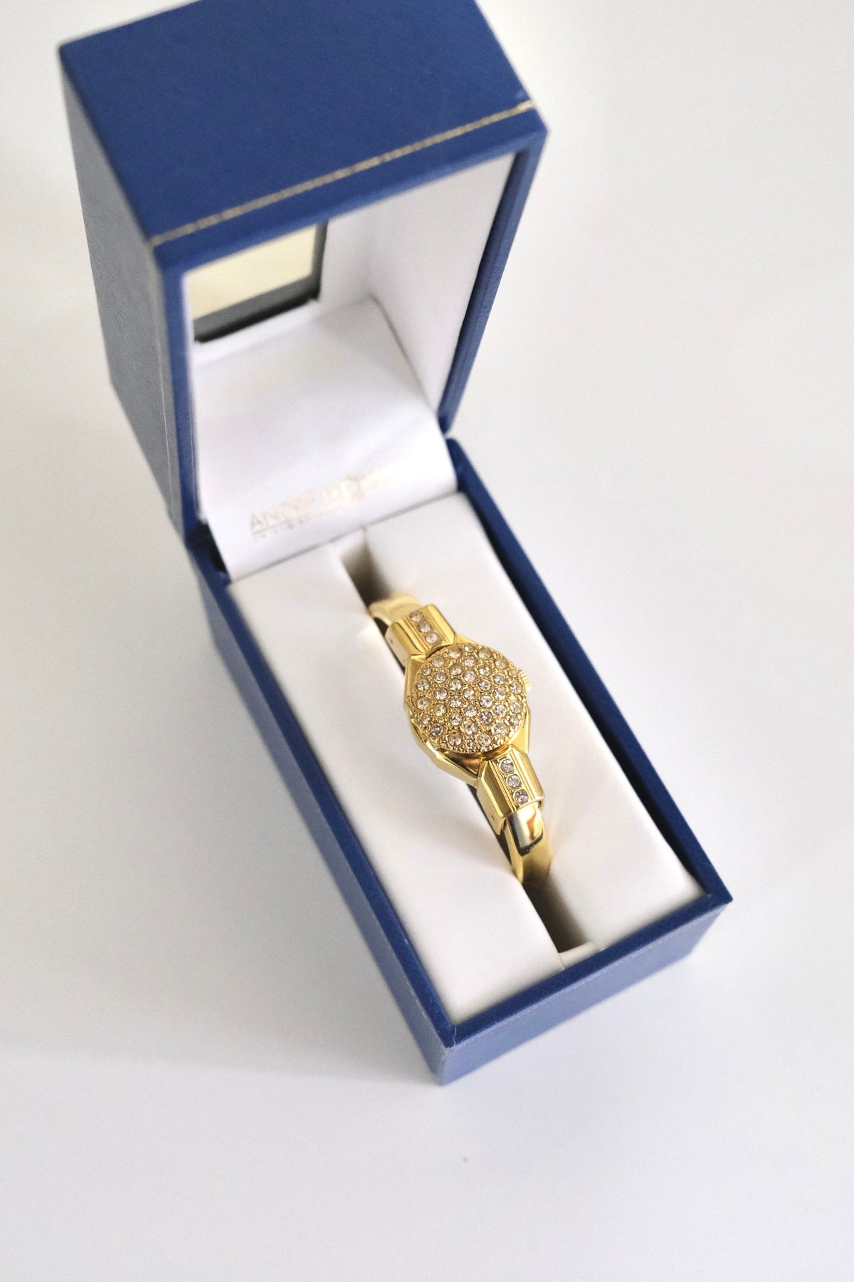 Rare Vintage André Mouche Swiss Gold-Tone Crystal Peekaboo Bangle Watch