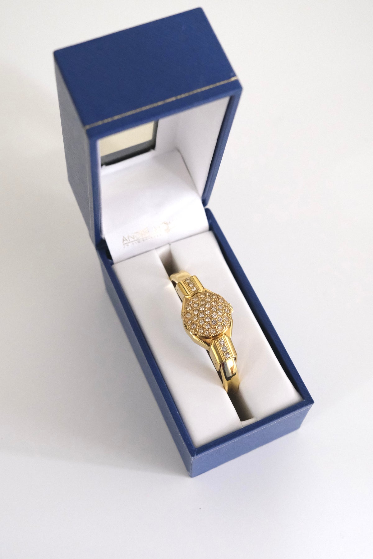 Rare Vintage André Mouche Swiss Gold-Tone Crystal Peekaboo Bangle Watch