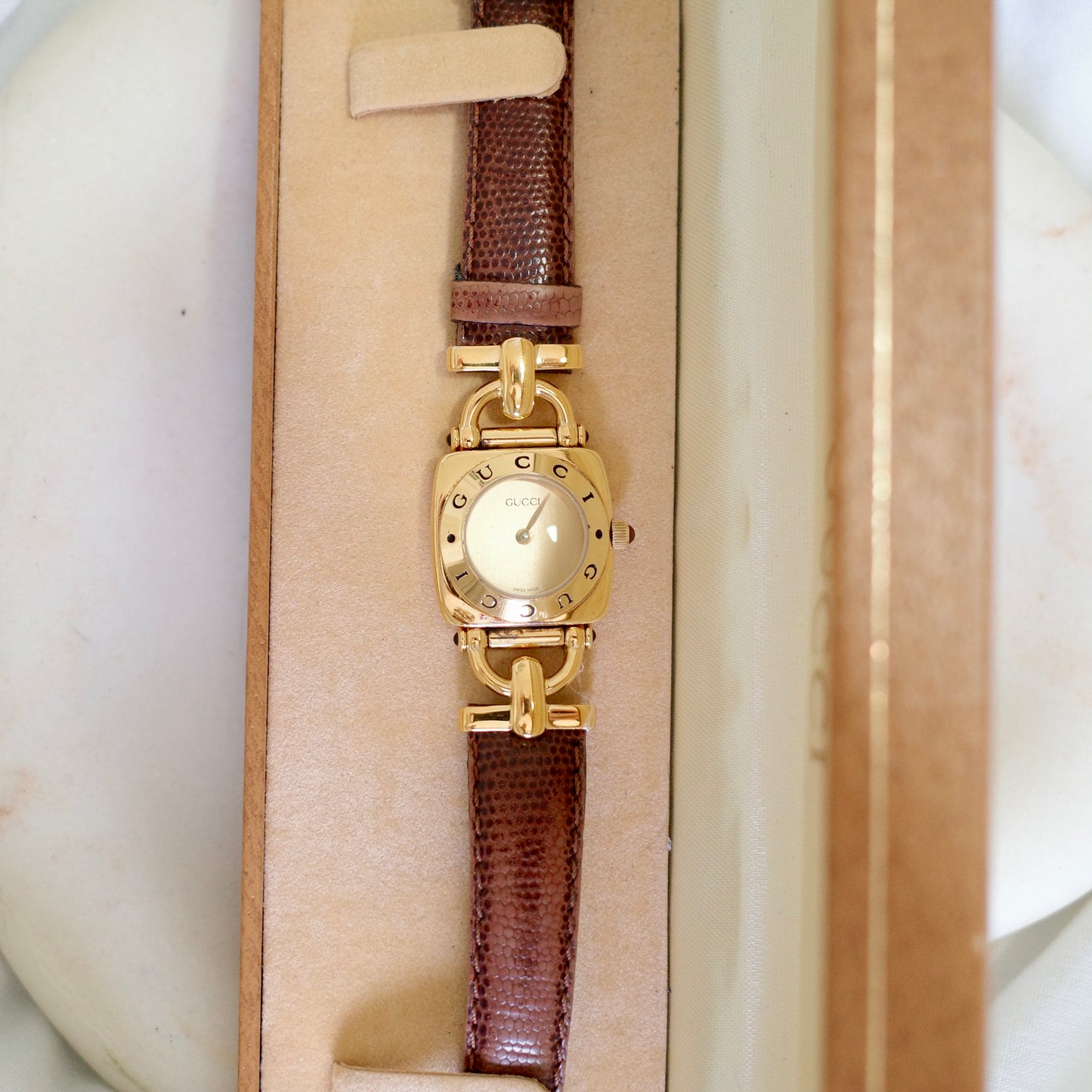 Vintage Gucci 6300L Horsebit Watch – Gold Tone & Brown Leather Swiss Made Timepiece
