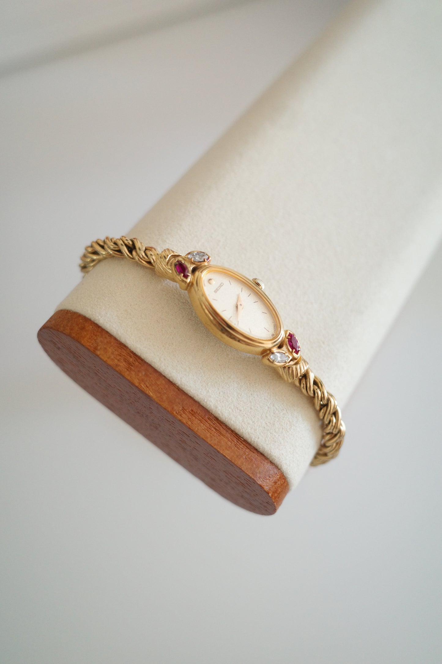 Rare Vintage Seiko Gold-Tone Jewellery Watch with Ruby & Gemstone Accents