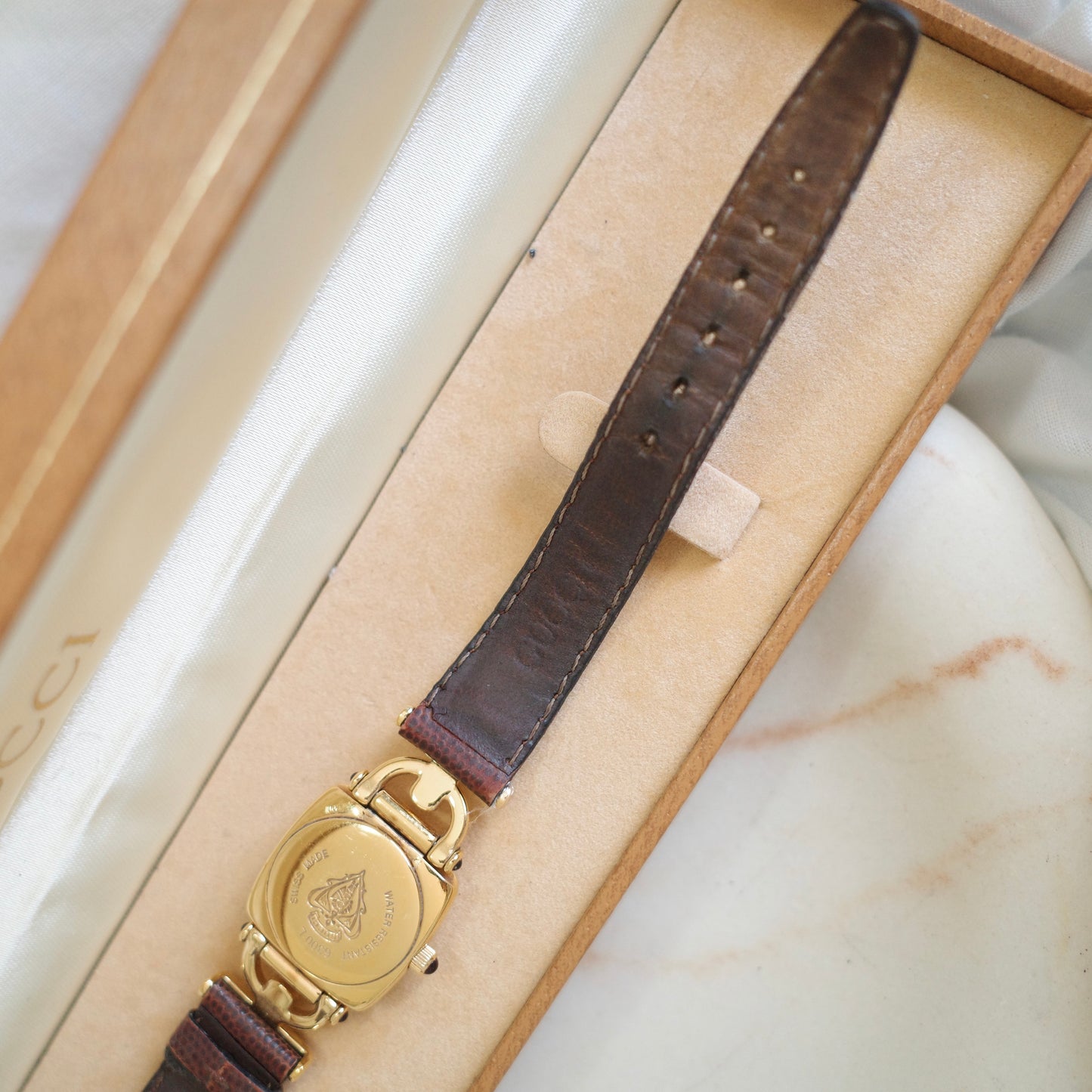 Vintage Gucci 6300L Horsebit Watch – Gold Tone & Brown Leather Swiss Made Timepiece