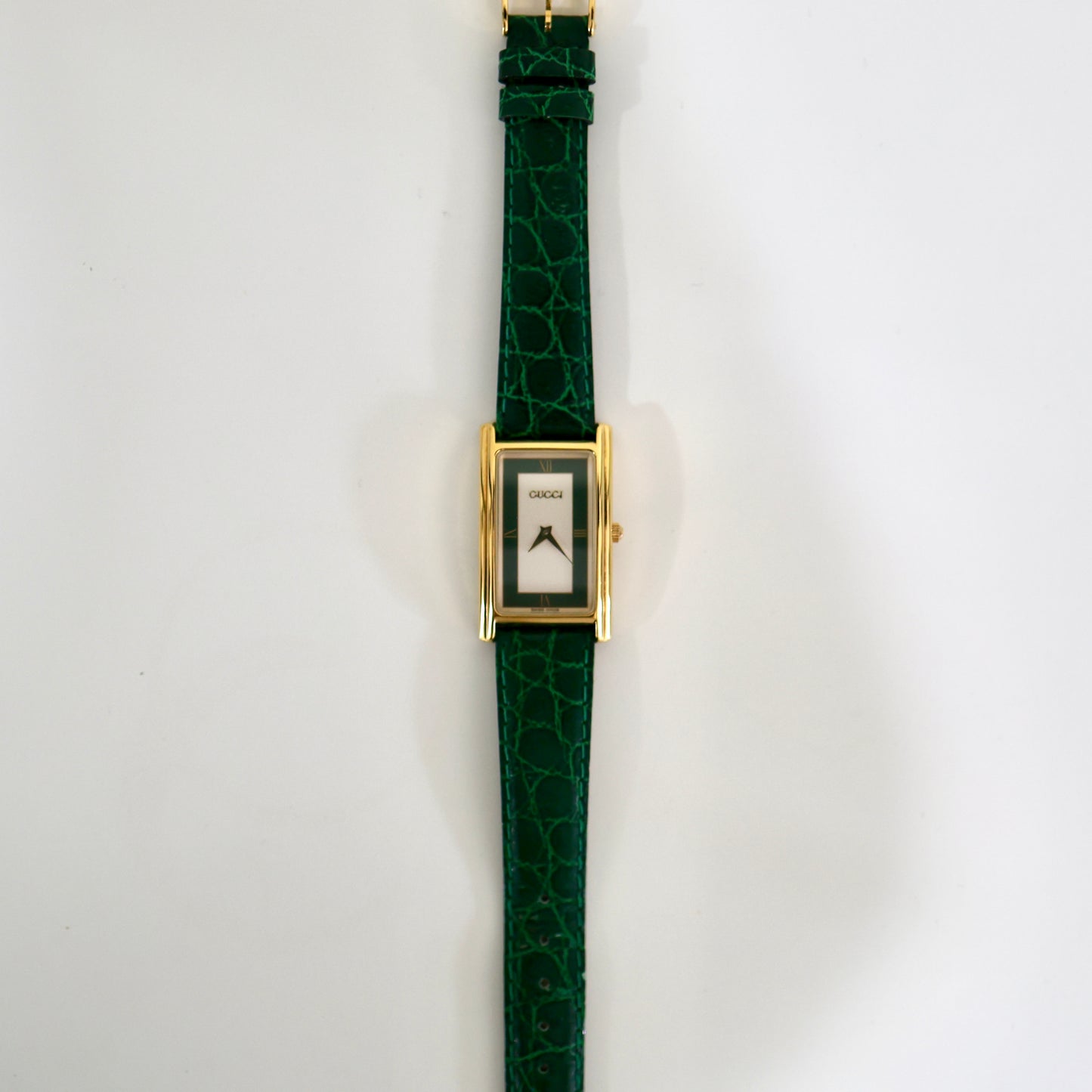 Vintage Gucci Tank Watch with Green Leather Strap