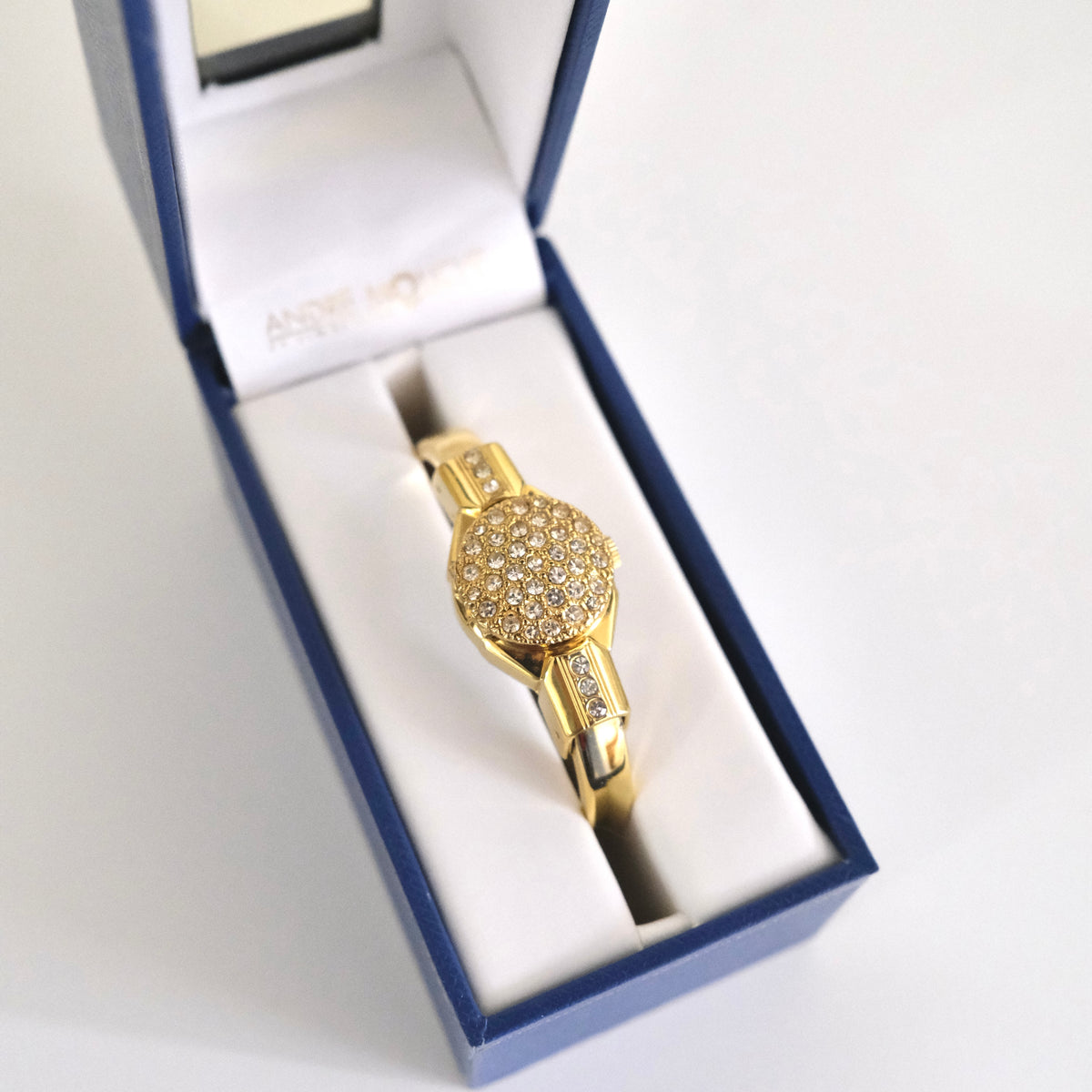 Rare Vintage André Mouche Swiss Gold-Tone Crystal Peekaboo Bangle Watch