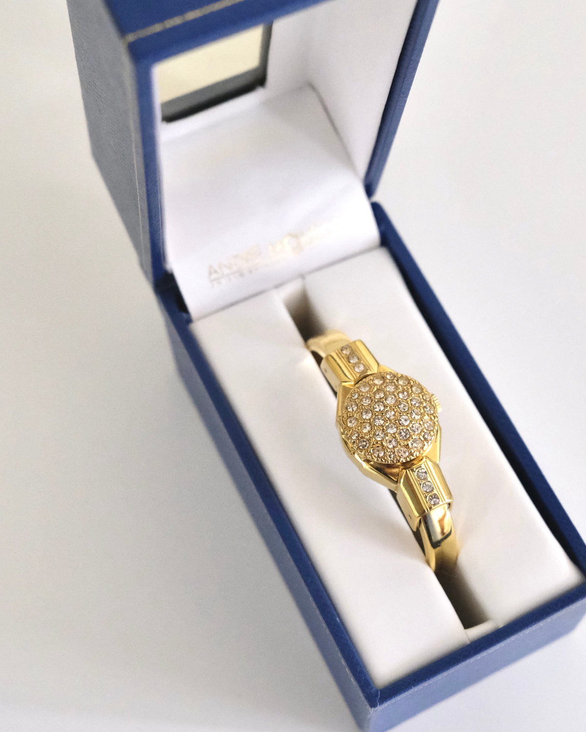Rare Vintage André Mouche Swiss Gold-Tone Crystal Peekaboo Bangle Watch
