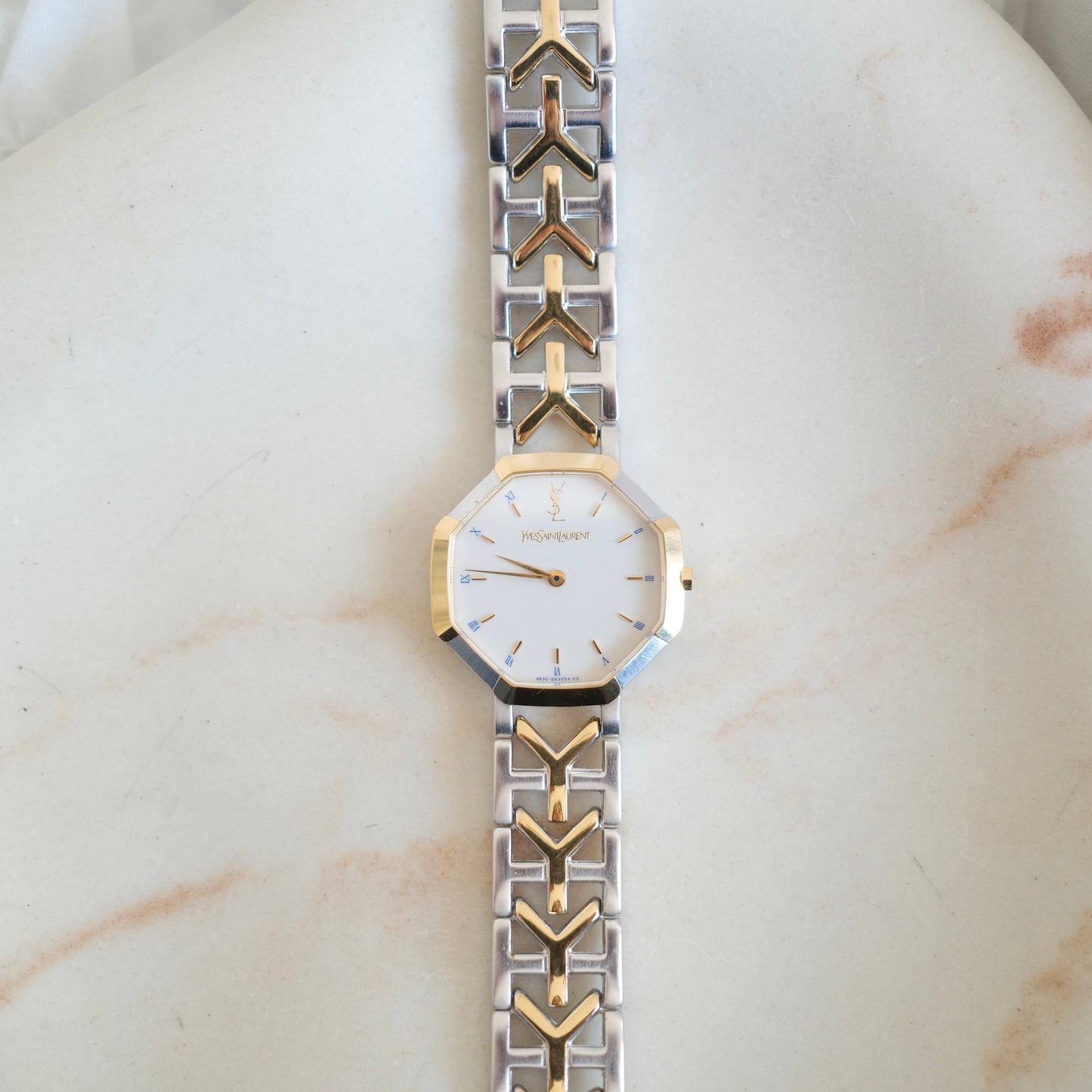 Vintage Yves Saint Laurent Two-Tone Octagon Bracelet Watch