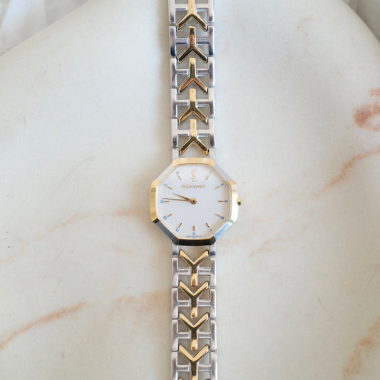 Vintage Yves Saint Laurent Two-Tone Octagon Bracelet Watch