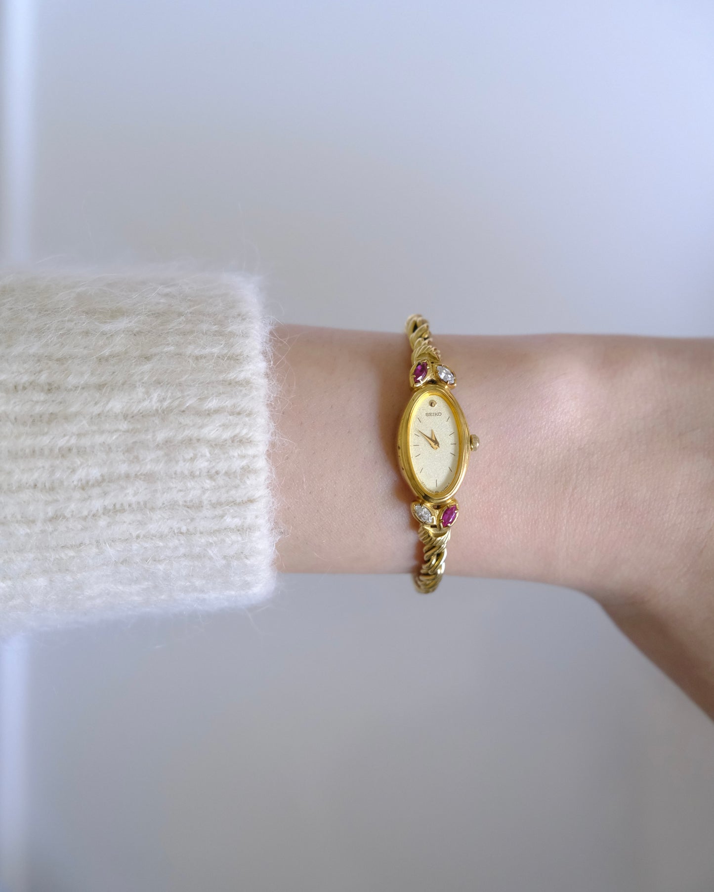 Rare Vintage Seiko Gold-Tone Jewellery Watch with Ruby & Gemstone Accents
