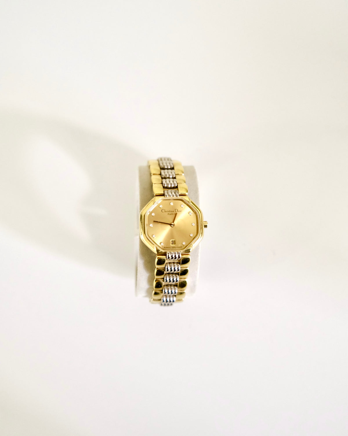 Vintage Christian Dior Gold Octagon Watch | Two-Tone Bracelet | Classic Designer Timepiece