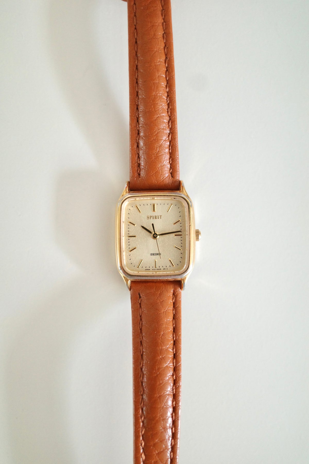 Vintage Seiko Spirit Gold-Tone Tank Watch with Brown Leather Strap