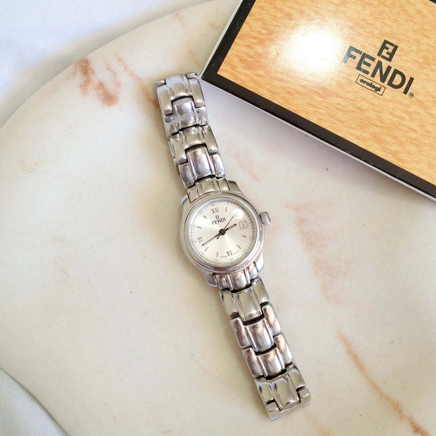 Vintage Fendi Silver Bracelet Watch | Swiss Made | Original Box
