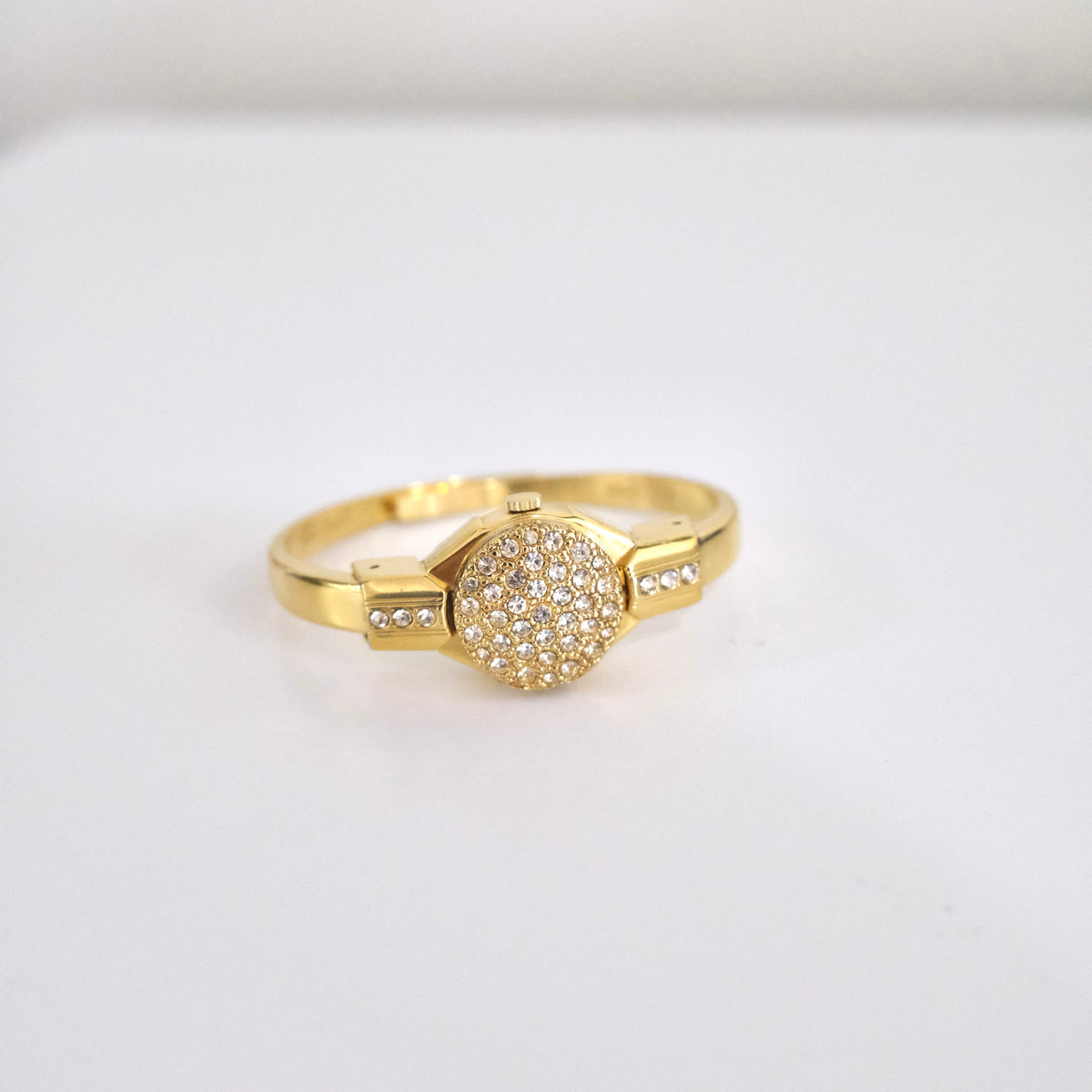 Rare Vintage André Mouche Swiss Gold-Tone Crystal Peekaboo Bangle Watch