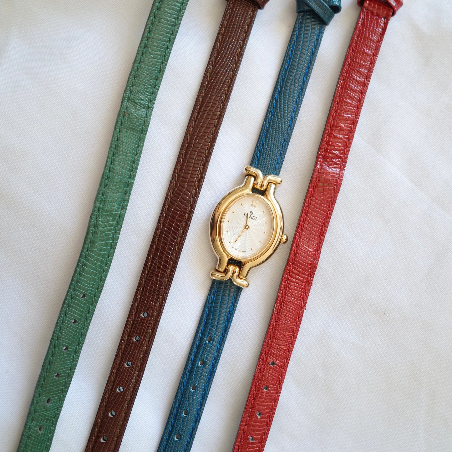 Vintage Fendi 640L Watch with 4 Interchangeable Leather Straps