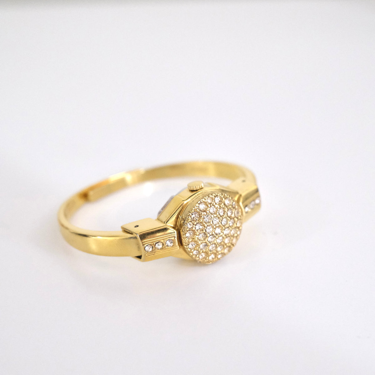 Rare Vintage André Mouche Swiss Gold-Tone Crystal Peekaboo Bangle Watch