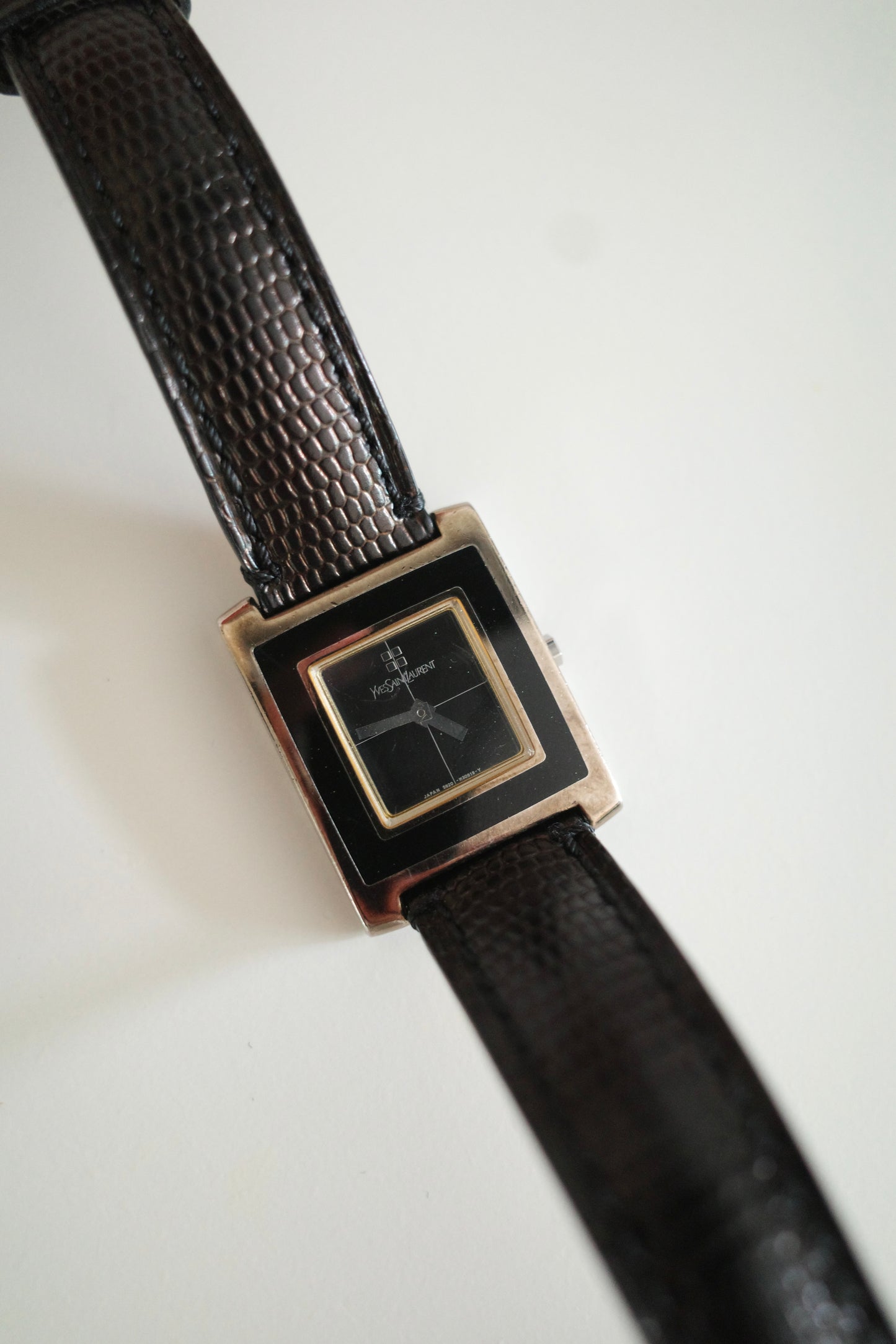 Vintage Yves Saint Laurent YSL Tank Watch – Black Dial & Leather Strap