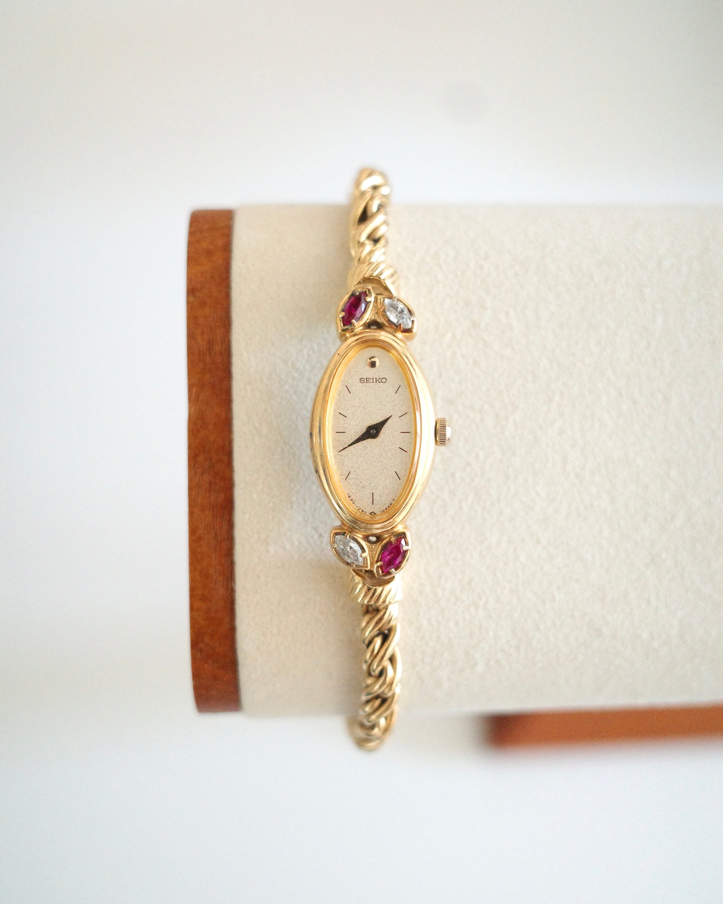 Rare Vintage Seiko Gold-Tone Jewellery Watch with Ruby & Gemstone Accents