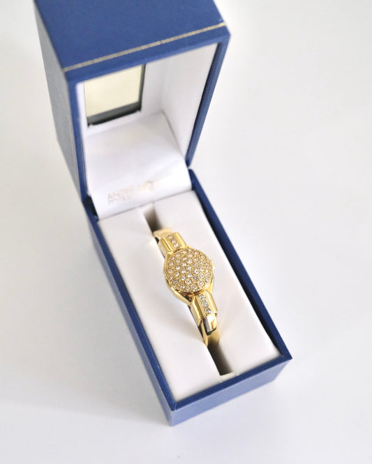 Rare Vintage André Mouche Swiss Gold-Tone Crystal Peekaboo Bangle Watch