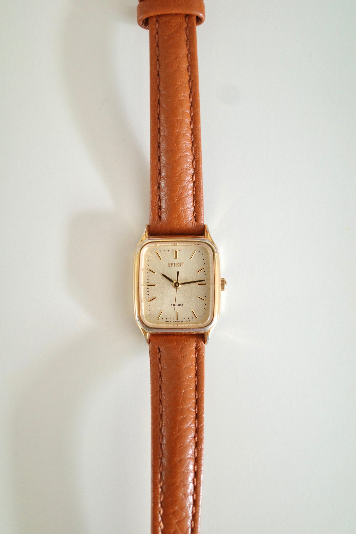 Vintage Seiko Spirit Gold-Tone Tank Watch with Brown Leather Strap