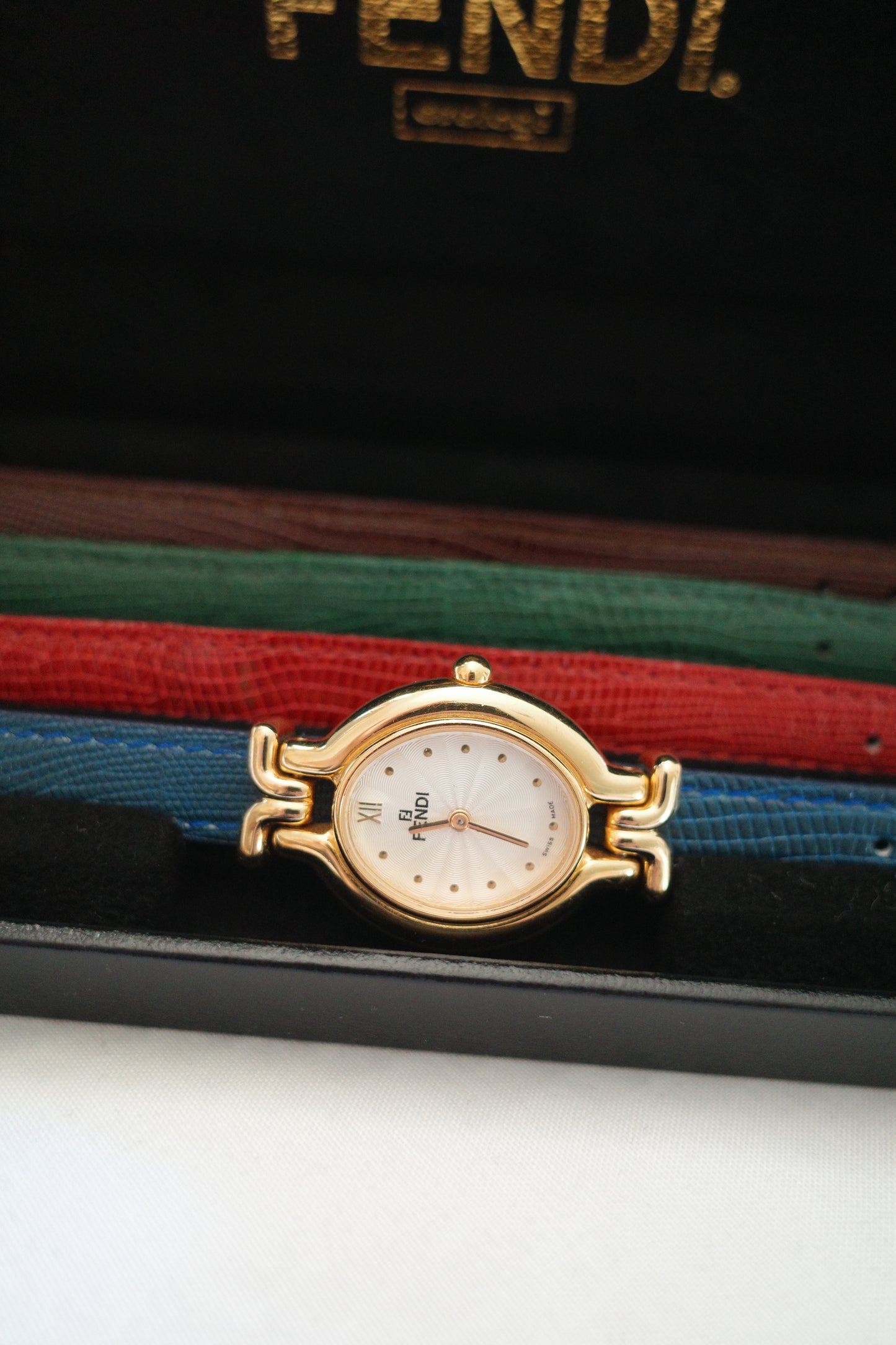 Vintage Fendi 640L Watch with 4 Interchangeable Leather Straps