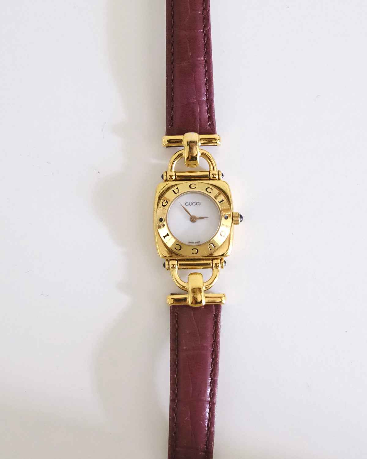 Vintage Gucci 6300L Gold Watch – Burgundy Leather Strap