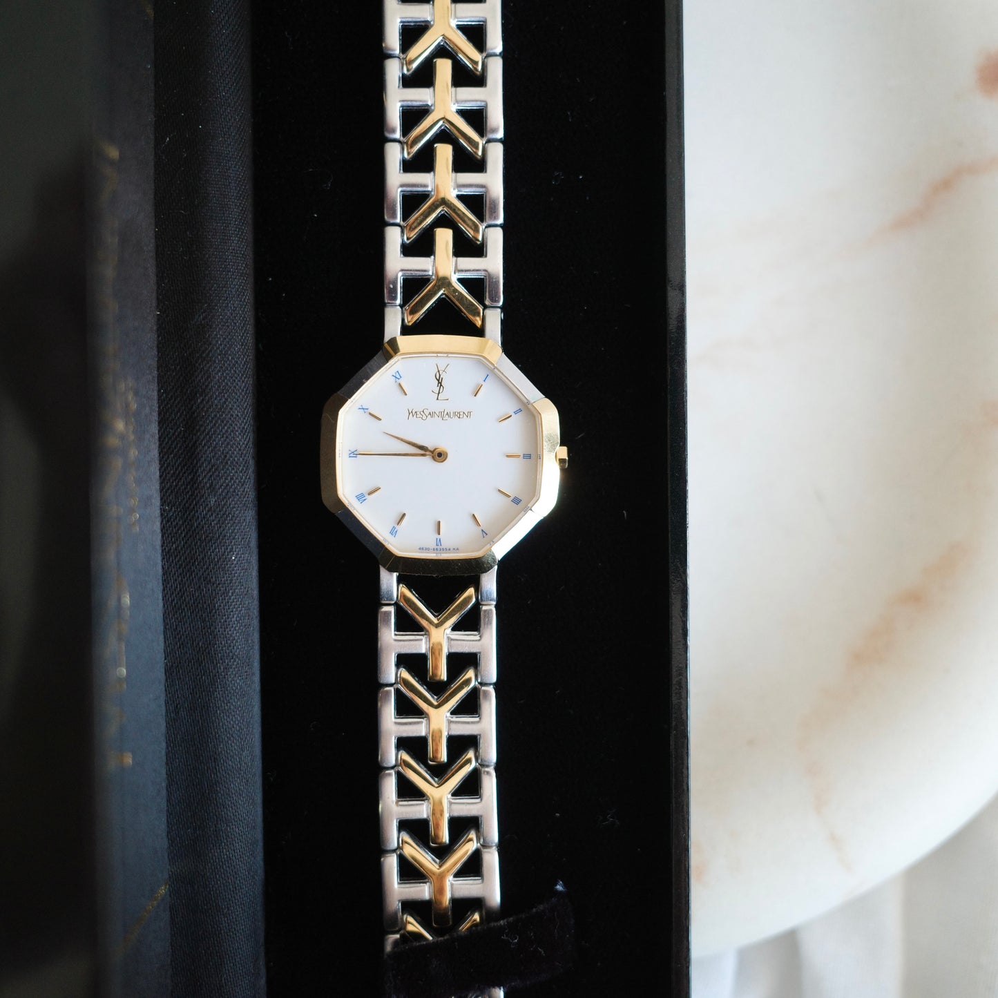 Vintage Yves Saint Laurent Two-Tone Octagon Bracelet Watch