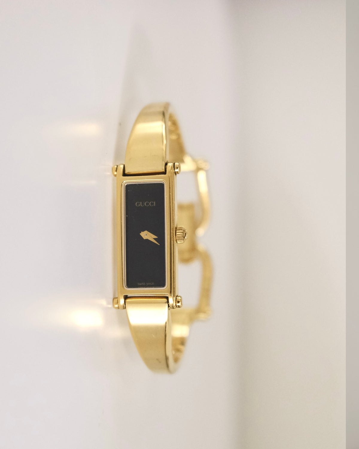 Vintage Gucci 1500L Gold Watch | Black Dial | Elegant Gold Bangle Bracelet | Classic Designer Timepiece
