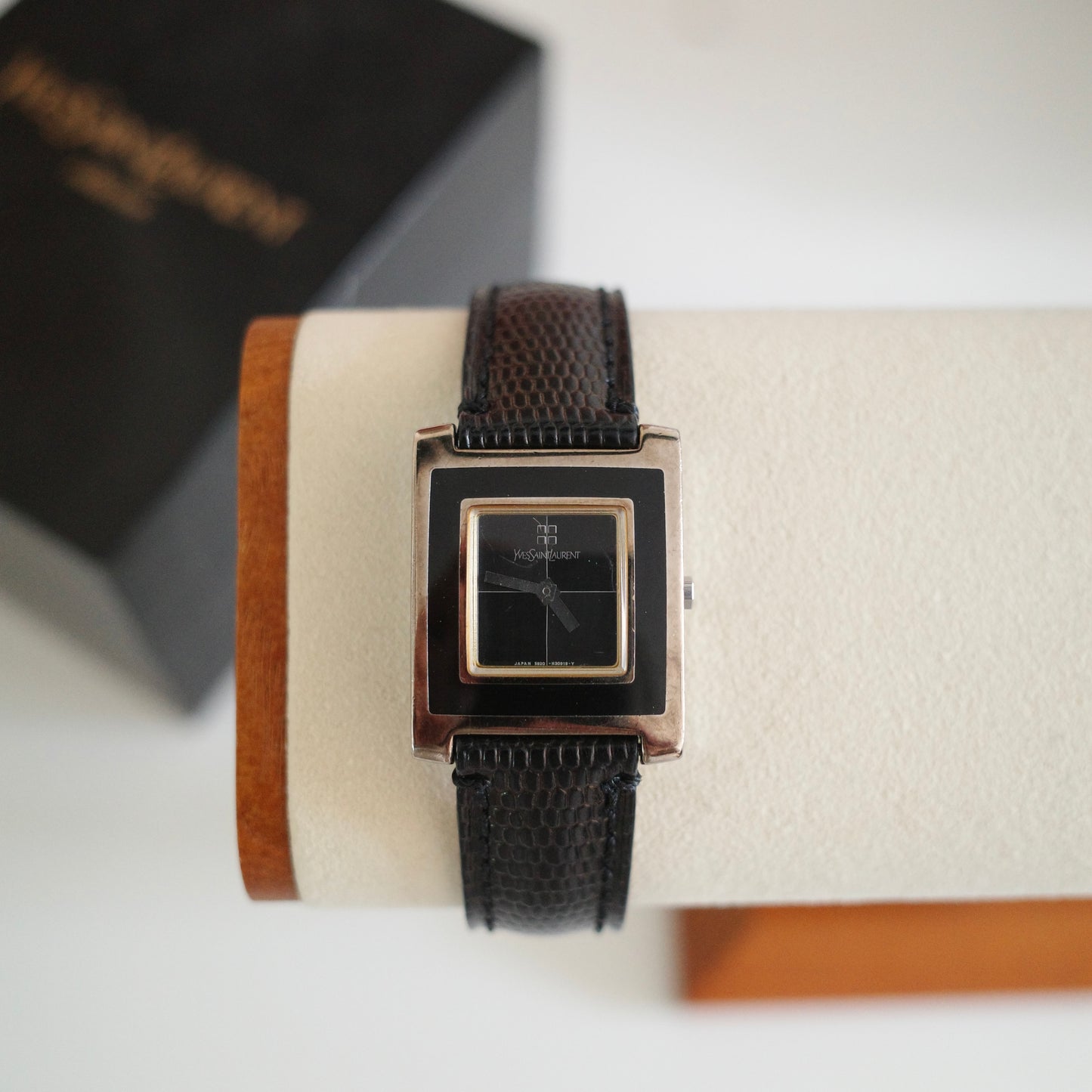 Vintage Yves Saint Laurent YSL Tank Watch – Black Dial & Leather Strap