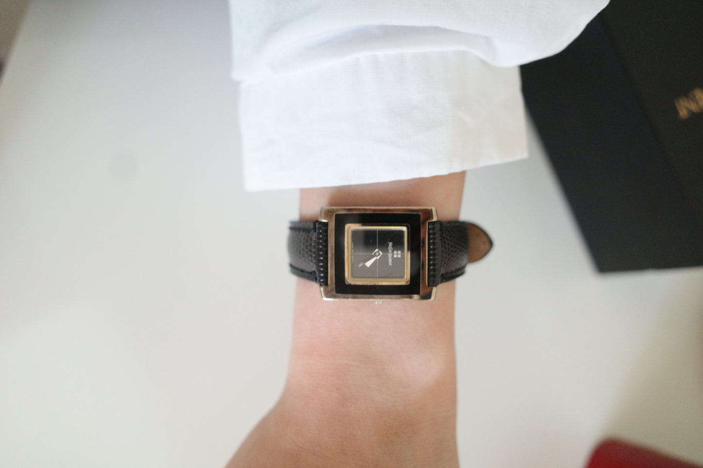 Vintage Yves Saint Laurent YSL Tank Watch – Black Dial & Leather Strap