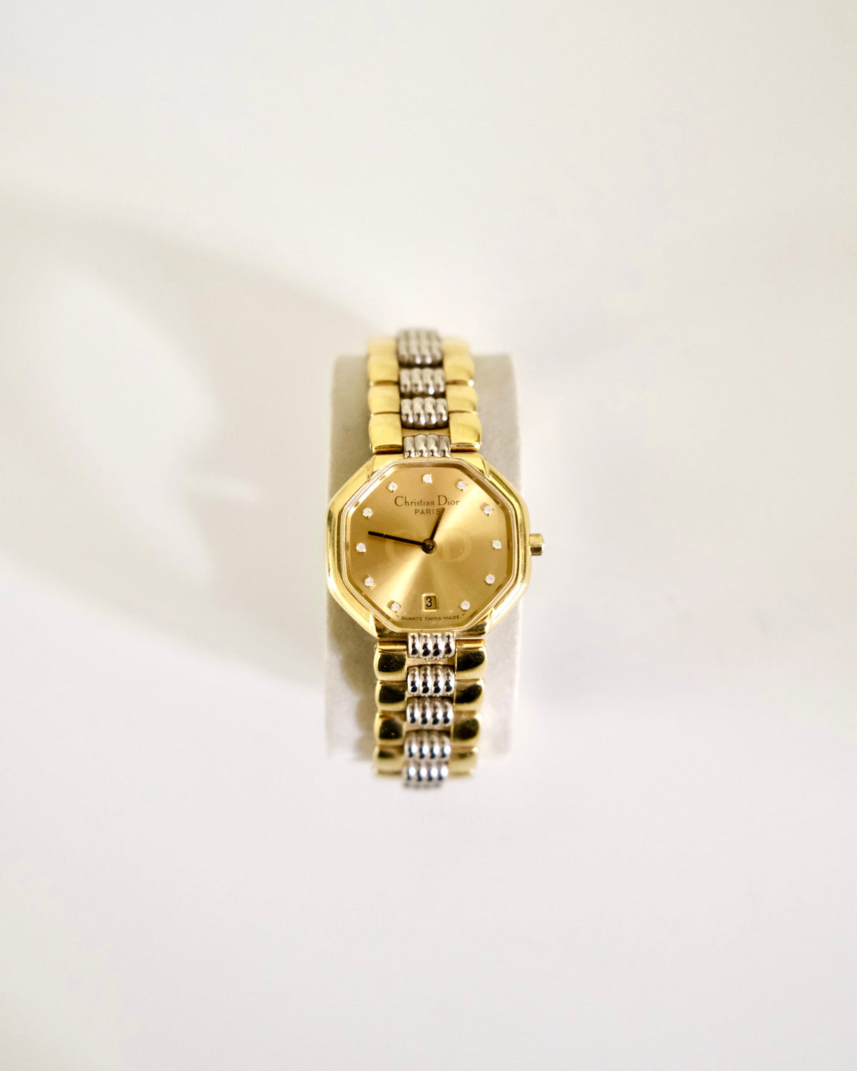 Vintage Christian Dior Gold Octagon Watch | Two-Tone Bracelet | Classic Designer Timepiece
