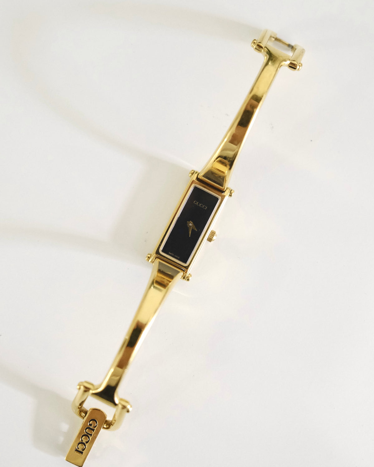Vintage Gucci 1500L Gold Watch | Black Dial | Elegant Gold Bangle Bracelet | Classic Designer Timepiece