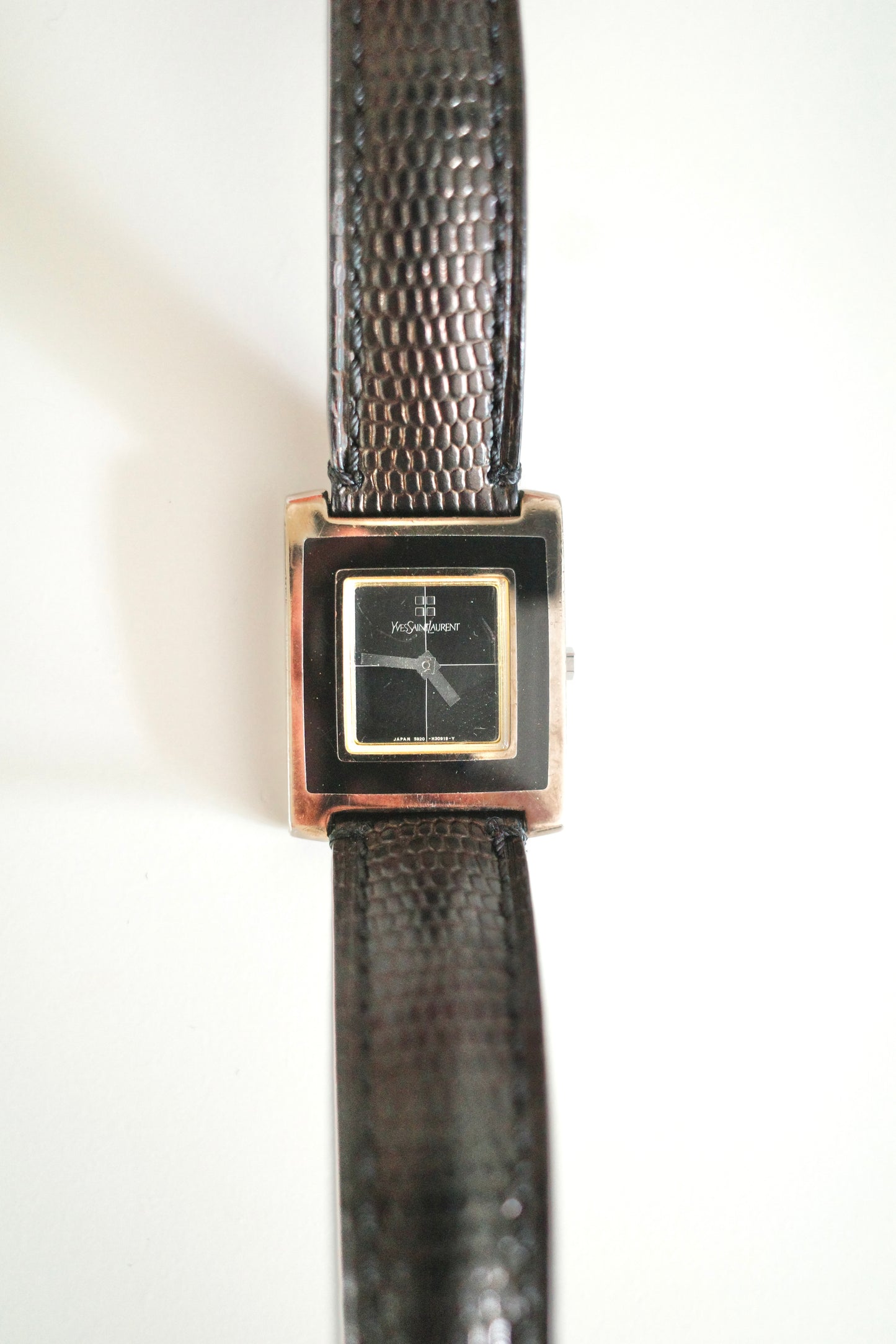 Vintage Yves Saint Laurent YSL Tank Watch – Black Dial & Leather Strap