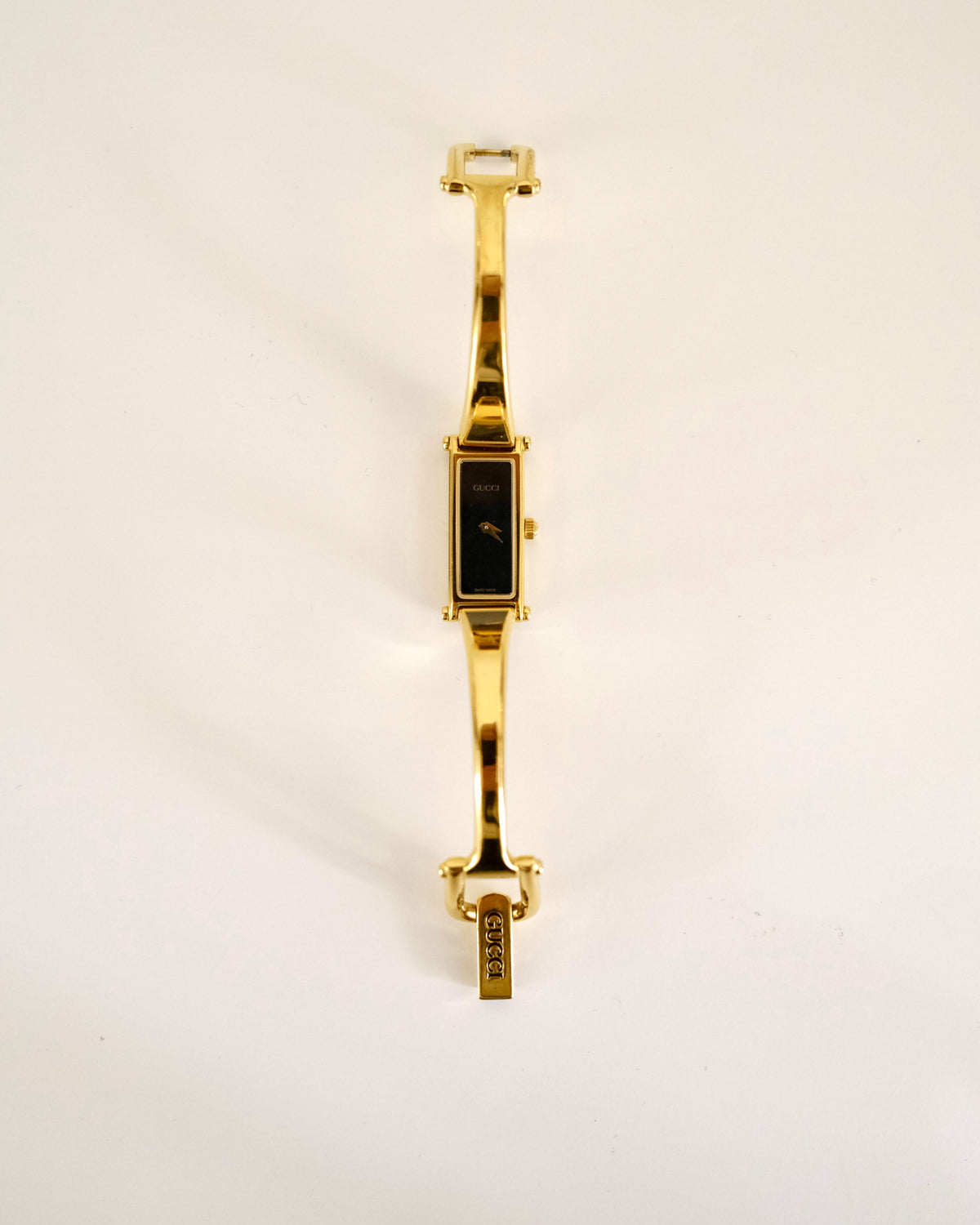 Vintage Gucci 1500L Gold Watch | Black Dial | Elegant Gold Bangle Bracelet | Classic Designer Timepiece