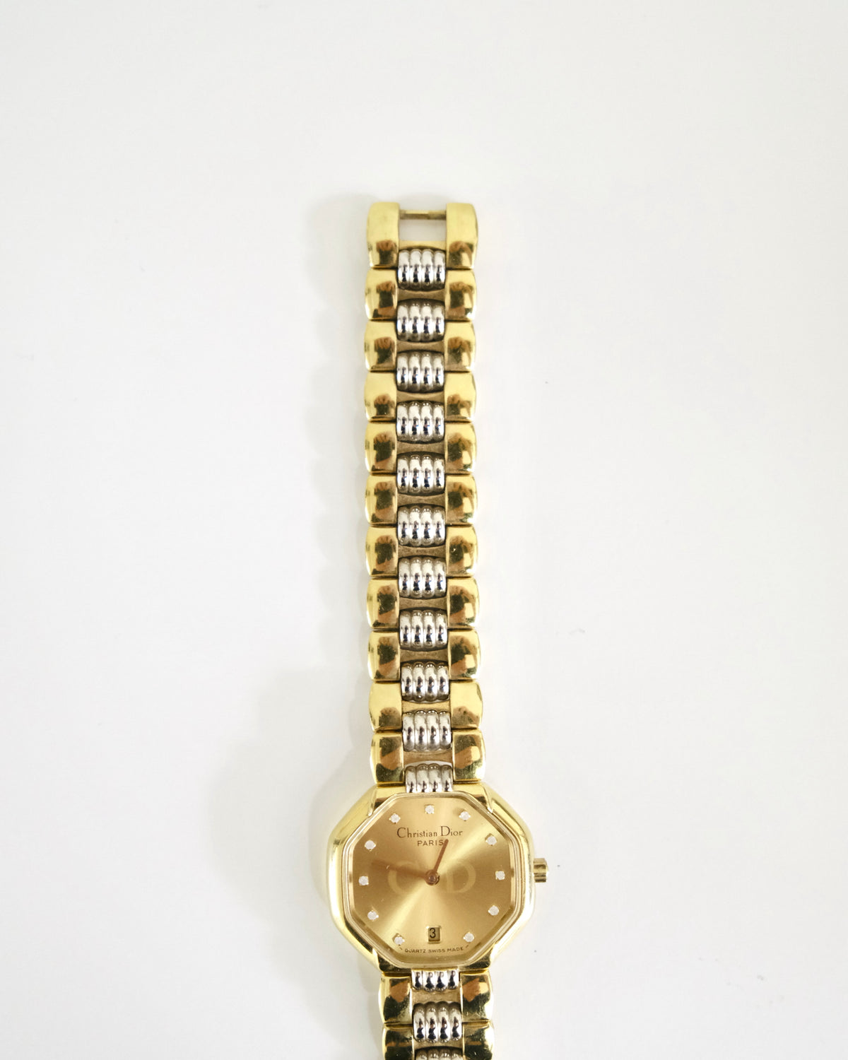 Vintage Christian Dior Gold Octagon Watch | Two-Tone Bracelet | Classic Designer Timepiece