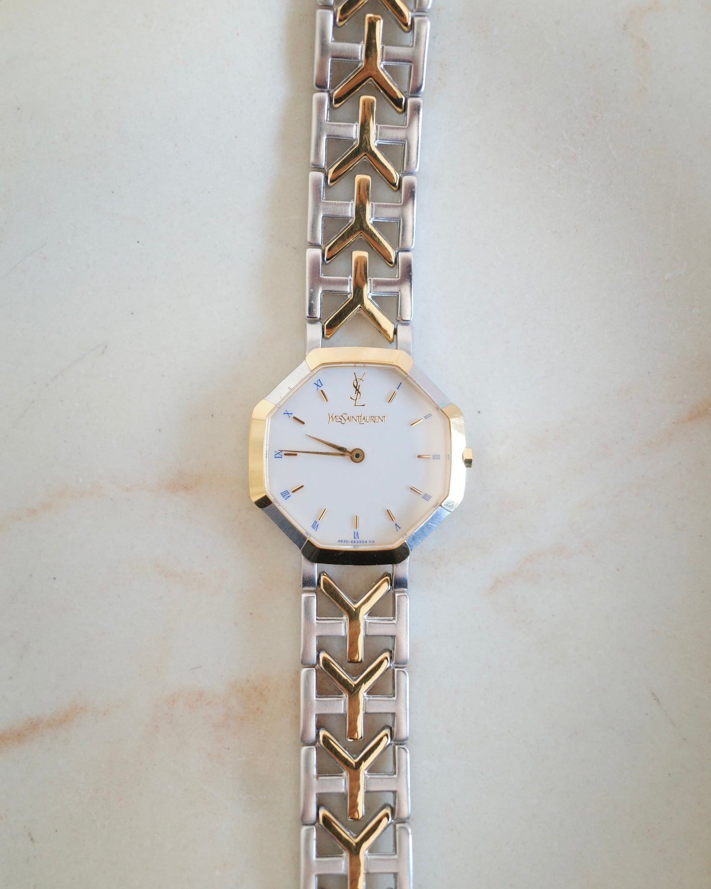 Vintage Yves Saint Laurent Two-Tone Octagon Bracelet Watch