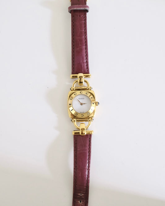Vintage Gucci 6300L Gold Watch – Burgundy Leather Strap