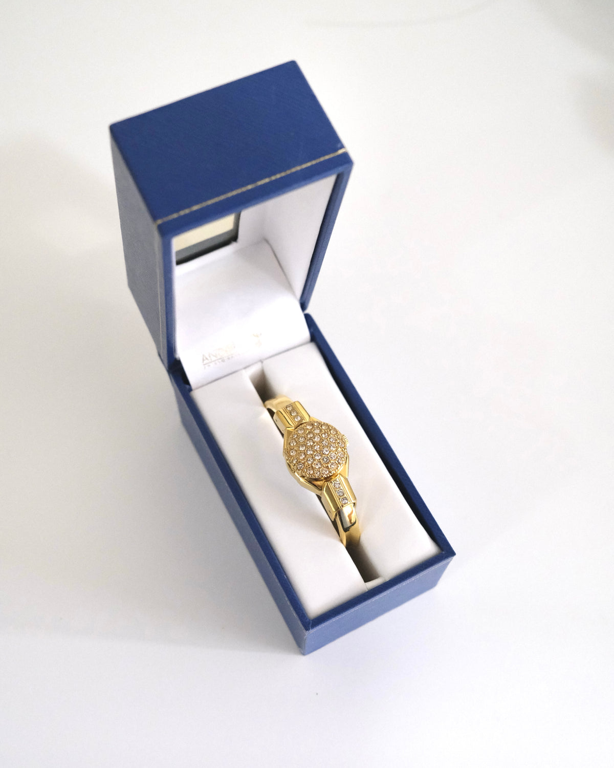 Rare Vintage André Mouche Swiss Gold-Tone Crystal Peekaboo Bangle Watch
