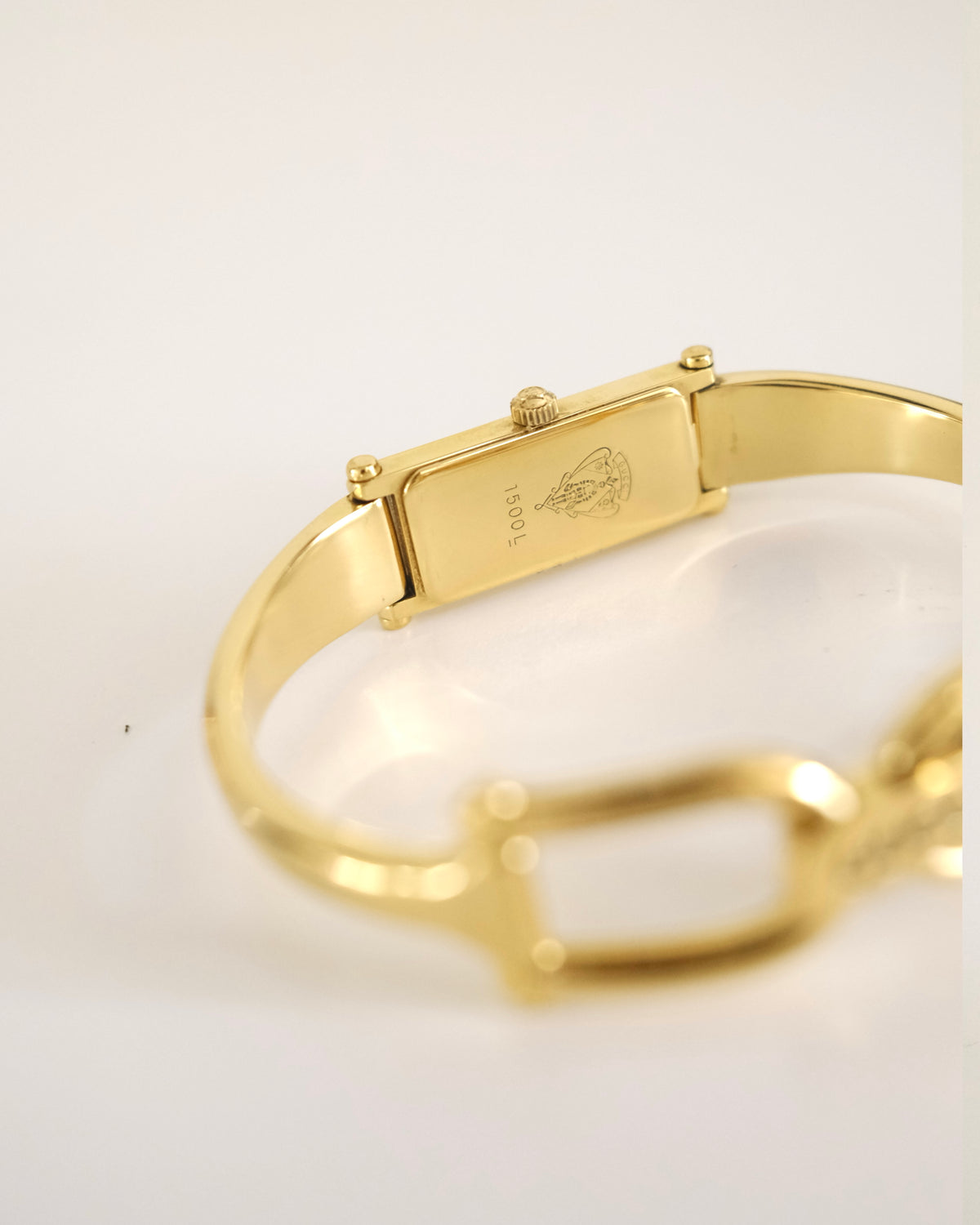 Vintage Gucci 1500L Gold Watch | Black Dial | Elegant Gold Bangle Bracelet | Classic Designer Timepiece